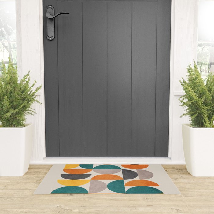 Teal Orange Semicircles Modern Yellow Gray Artwork Welcome Mat Gallery Image 3