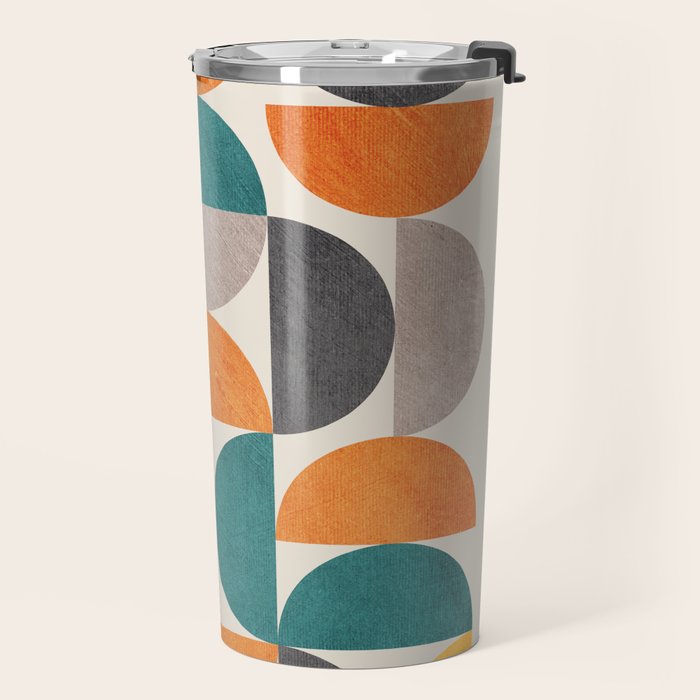 Teal Orange Semicircles Modern Yellow Gray Artwork Travel Mug Gallery Image 2