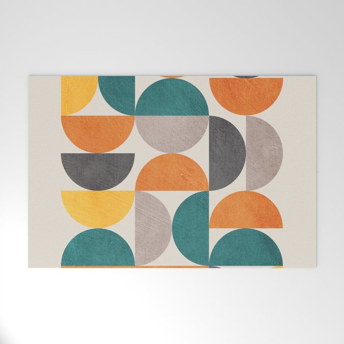 Teal Orange Semicircles Modern Yellow Gray Artwork Welcome Mat Gallery Image 1