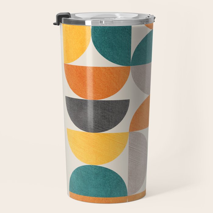 Teal Orange Semicircles Modern Yellow Gray Artwork Travel Mug Gallery Image 3