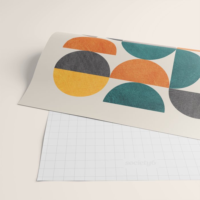 Teal Orange Semicircles Modern Yellow Gray Artwork Wrapping Paper Gallery Image 2
