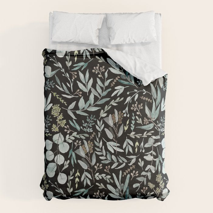 Black Eucalyptus Leaves Pattern Duvet Cover Gallery Image 1