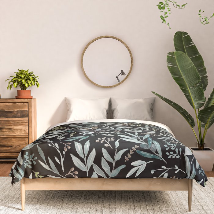 Black Eucalyptus Leaves Pattern Comforter Gallery Image 3
