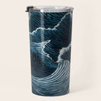Japandi Wall Art Wabi Sabi Print Mid century Modern Navy Blue Art Minimalist Japanese Art Ocean art  Travel Mug Gallery Image 3