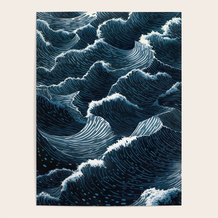 Japandi Wall Art Wabi Sabi Print Mid century Modern Navy Blue Art Minimalist Japanese Art Ocean art  Poster Gallery Image 4