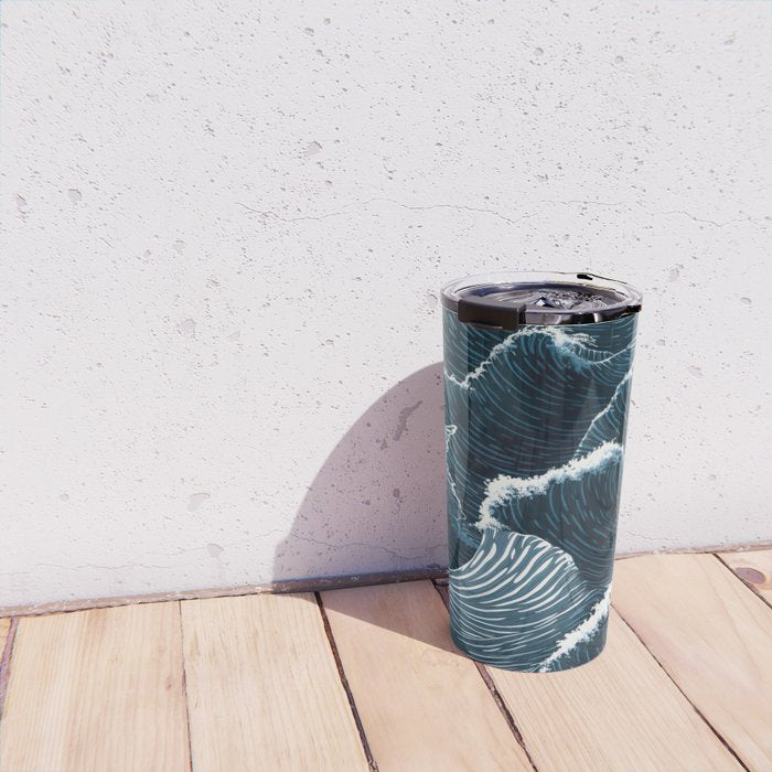Japandi Wall Art Wabi Sabi Print Mid century Modern Navy Blue Art Minimalist Japanese Art Ocean art  Travel Mug Gallery Image 4