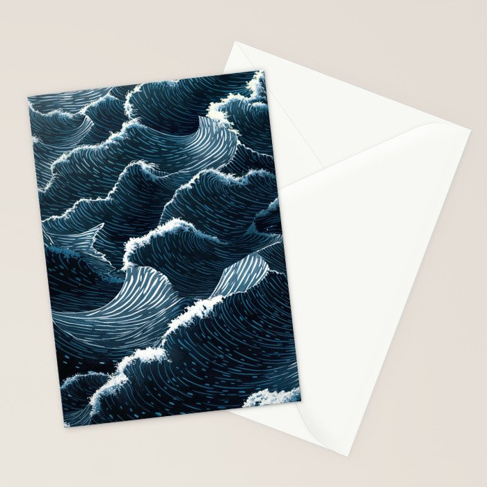 Japandi Wall Art Wabi Sabi Print Mid century Modern Navy Blue Art Minimalist Japanese Art Ocean art  Stationery Card Gallery Image 2