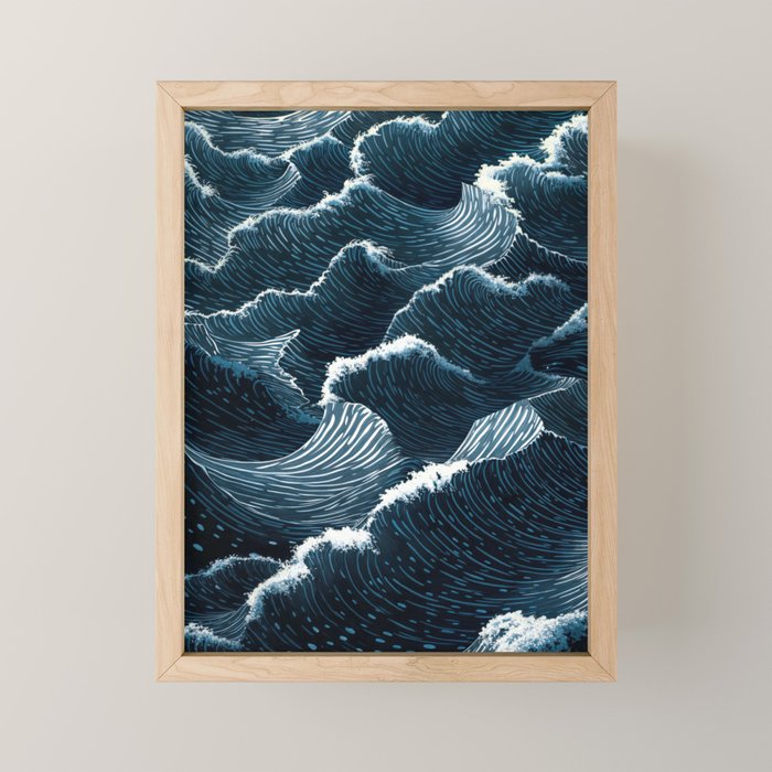 Japandi Wall Art Wabi Sabi Print Mid century Modern Navy Blue Art Minimalist Japanese Art Ocean art  Mini Art Print Gallery Image 1