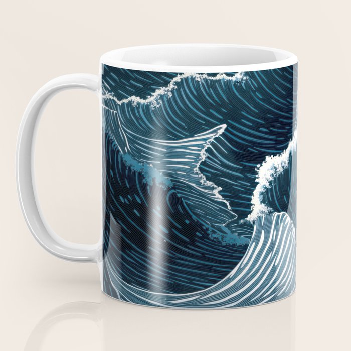 Japandi Wall Art Wabi Sabi Print Mid century Modern Navy Blue Art Minimalist Japanese Art Ocean art  Coffee Mug Gallery Image 3