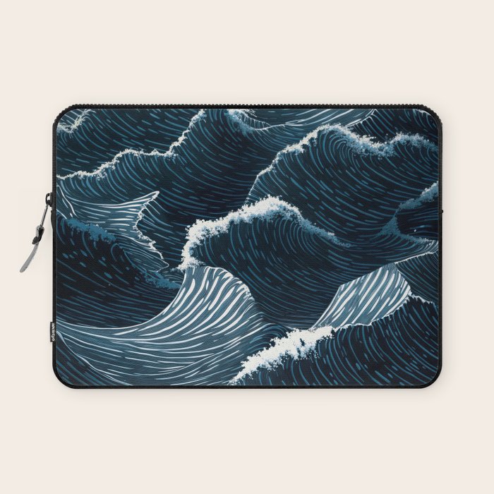 Japandi Wall Art Wabi Sabi Print Mid century Modern Navy Blue Art Minimalist Japanese Art Ocean art  Laptop Sleeve Gallery Image 1