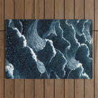Japandi Wall Art Wabi Sabi Print Mid century Modern Navy Blue Art Minimalist Japanese Art Ocean art  Outdoor Rug Gallery Image 1