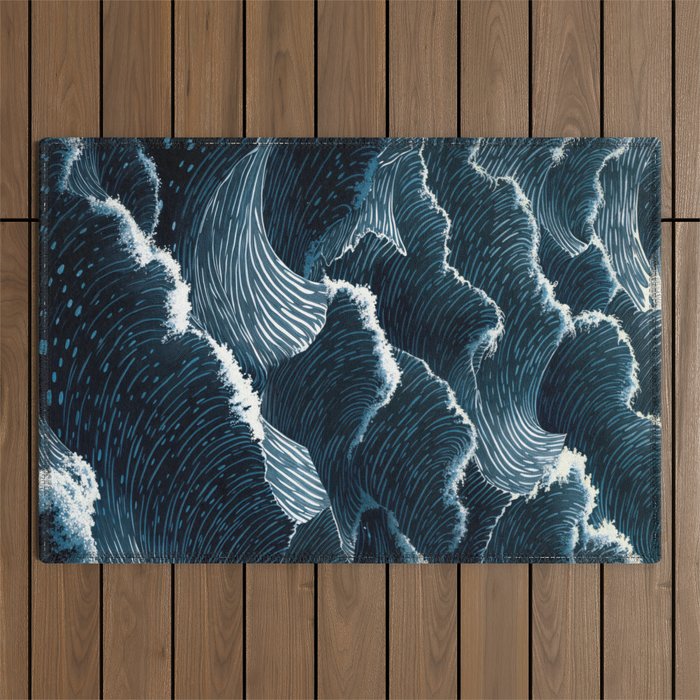 Japandi Wall Art Wabi Sabi Print Mid century Modern Navy Blue Art Minimalist Japanese Art Ocean art  Outdoor Rug Gallery Image 1