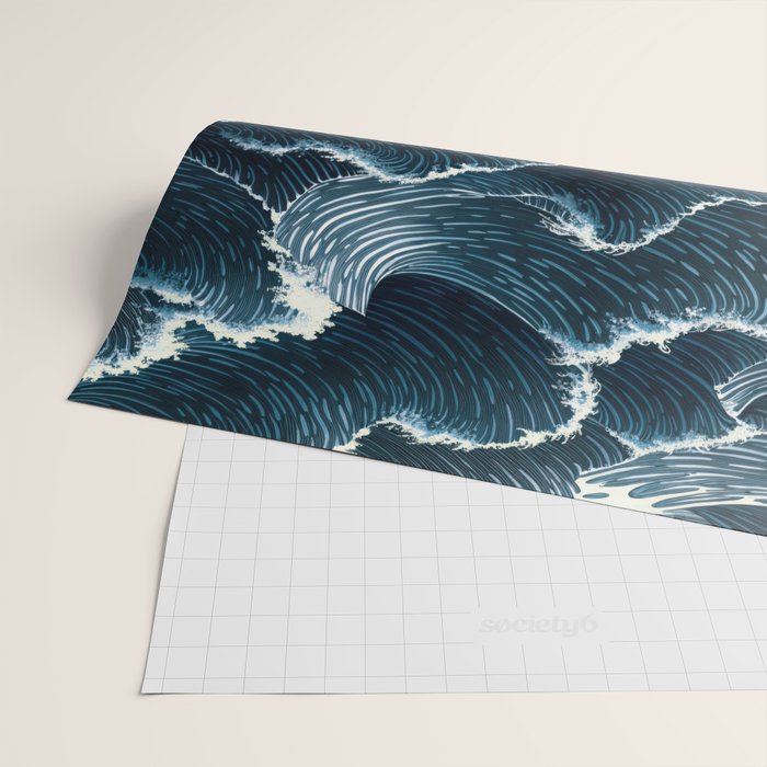 Japandi Wall Art Wabi Sabi Print Mid century Modern Navy Blue Art Minimalist Japanese Art Ocean art  Wrapping Paper Gallery Image 2