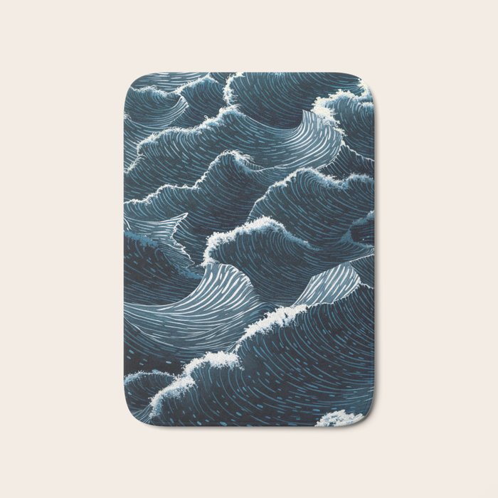 Japandi Wall Art Wabi Sabi Print Mid century Modern Navy Blue Art Minimalist Japanese Art Ocean art  Bath Mat Gallery Image 1