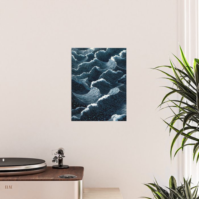 Japandi Wall Art Wabi Sabi Print Mid century Modern Navy Blue Art Minimalist Japanese Art Ocean art  Poster Gallery Image 2