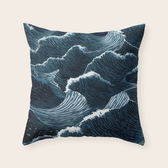 Japandi Wall Art Wabi Sabi Print Mid century Modern Navy Blue Art Minimalist Japanese Art Ocean art  Throw Pillow Gallery Image 6