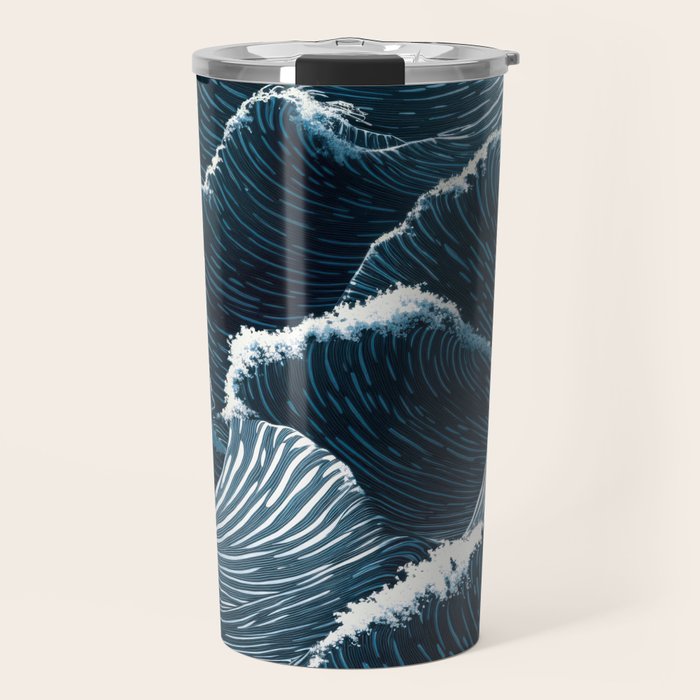 Japandi Wall Art Wabi Sabi Print Mid century Modern Navy Blue Art Minimalist Japanese Art Ocean art  Travel Mug Gallery Image 1