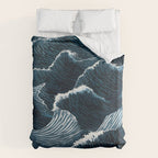 Japandi Wall Art Wabi Sabi Print Mid century Modern Navy Blue Art Minimalist Japanese Art Ocean art  Duvet Cover Gallery Image 6