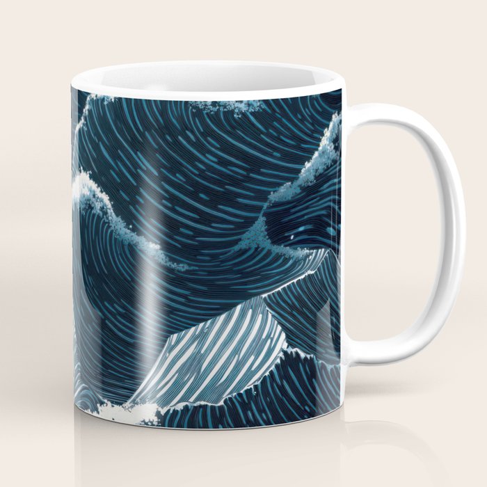 Japandi Wall Art Wabi Sabi Print Mid century Modern Navy Blue Art Minimalist Japanese Art Ocean art  Coffee Mug Gallery Image 1