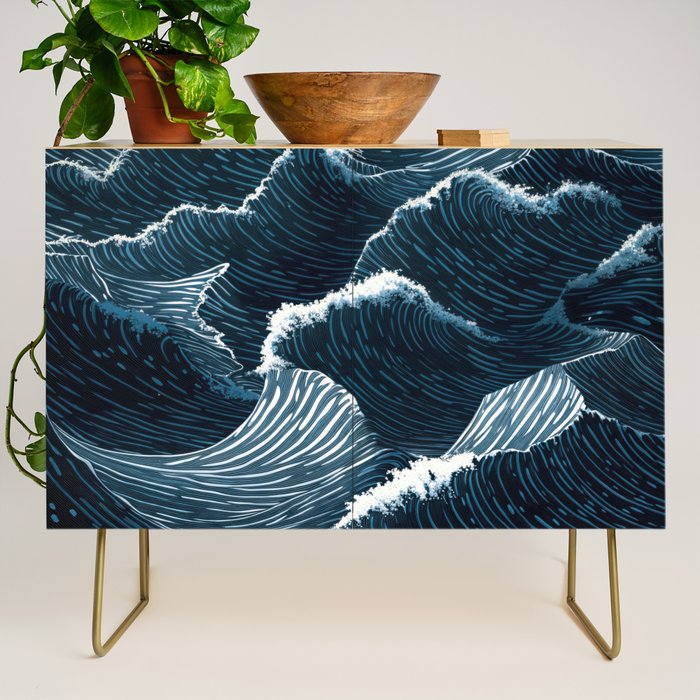 Japandi Wall Art Wabi Sabi Print Mid century Modern Navy Blue Art Minimalist Japanese Art Ocean art  Credenza Gallery Image 1