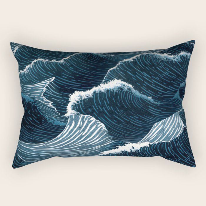 Japandi Wall Art Wabi Sabi Print Mid century Modern Navy Blue Art Minimalist Japanese Art Ocean art  Rectangular Pillow Gallery Image 2