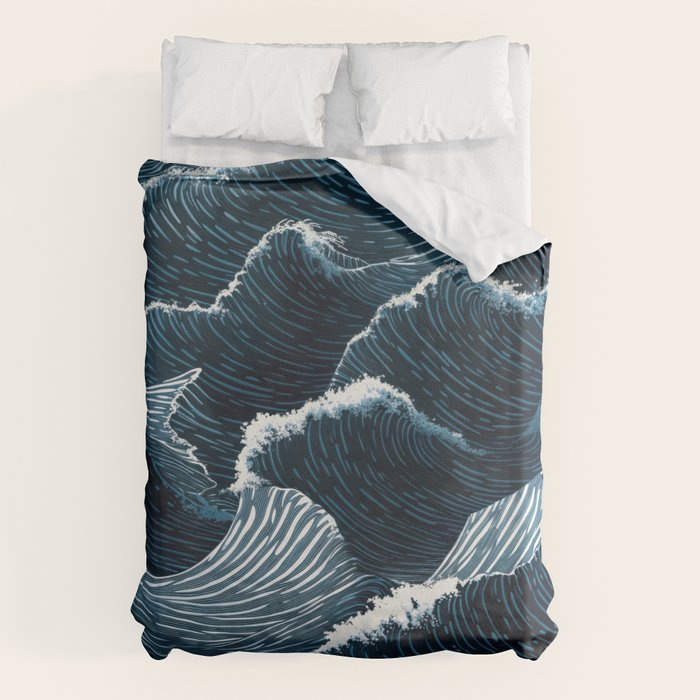 Japandi Wall Art Wabi Sabi Print Mid century Modern Navy Blue Art Minimalist Japanese Art Ocean art  Duvet Cover Gallery Image 1