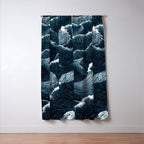 Japandi Wall Art Wabi Sabi Print Mid century Modern Navy Blue Art Minimalist Japanese Art Ocean art  Window Curtain Gallery Image 3
