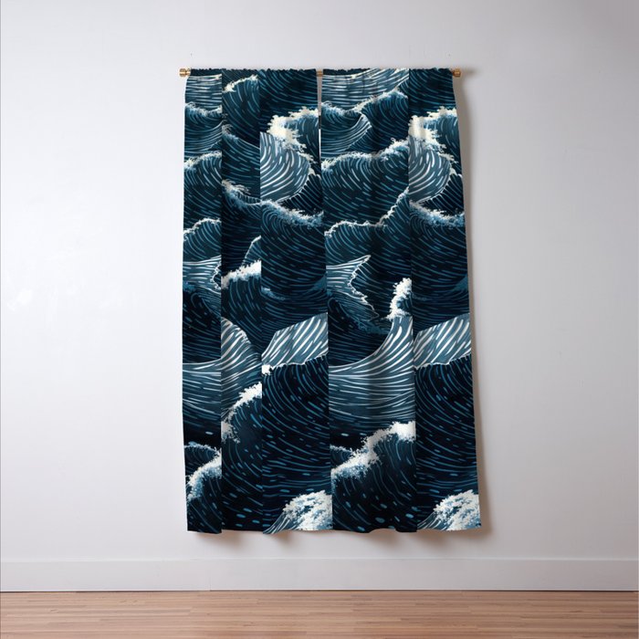 Japandi Wall Art Wabi Sabi Print Mid century Modern Navy Blue Art Minimalist Japanese Art Ocean art  Window Curtain Gallery Image 3
