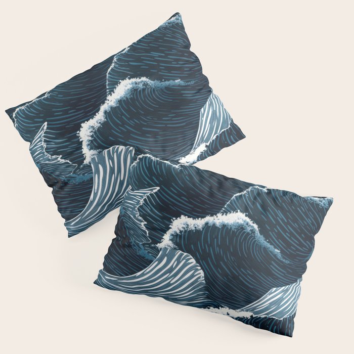 Japandi Wall Art Wabi Sabi Print Mid century Modern Navy Blue Art Minimalist Japanese Art Ocean art  Pillow Sham Gallery Image 1