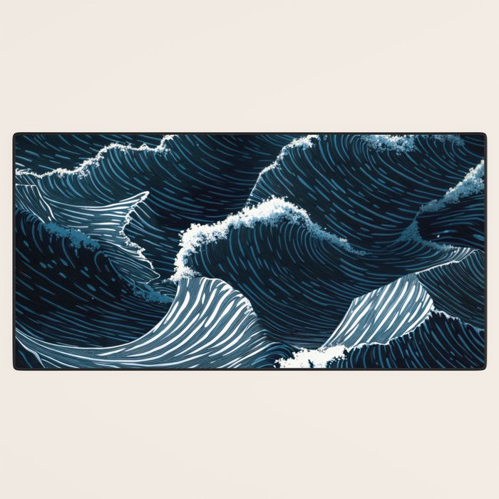 Japandi Wall Art Wabi Sabi Print Mid century Modern Navy Blue Art Minimalist Japanese Art Ocean art  Desk Mat Gallery Image 3