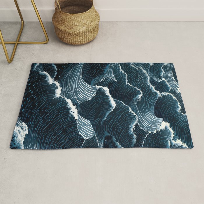 Japandi Wall Art Wabi Sabi Print Mid century Modern Navy Blue Art Minimalist Japanese Art Ocean art  Rug Gallery Image 1
