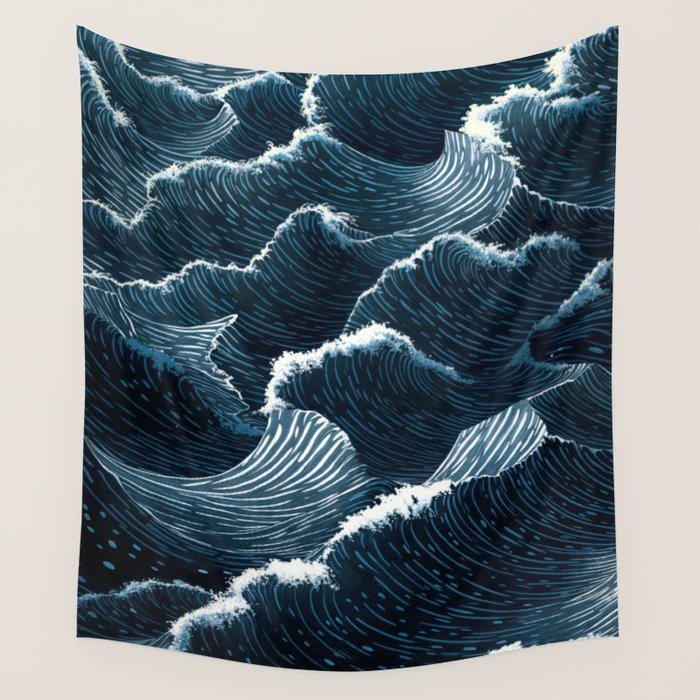 Japandi Wall Art Wabi Sabi Print Mid century Modern Navy Blue Art Minimalist Japanese Art Ocean art  Wall Tapestry Gallery Image 4