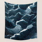 Japandi Wall Art Wabi Sabi Print Mid century Modern Navy Blue Art Minimalist Japanese Art Ocean art  Wall Tapestry Gallery Image 4