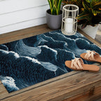 Japandi Wall Art Wabi Sabi Print Mid century Modern Navy Blue Art Minimalist Japanese Art Ocean art  Outdoor Rug Gallery Image 2