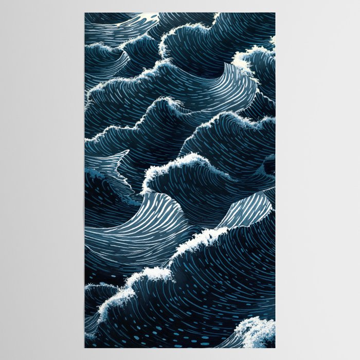 Japandi Wall Art Wabi Sabi Print Mid century Modern Navy Blue Art Minimalist Japanese Art Ocean art  Tablecloth Gallery Image 2