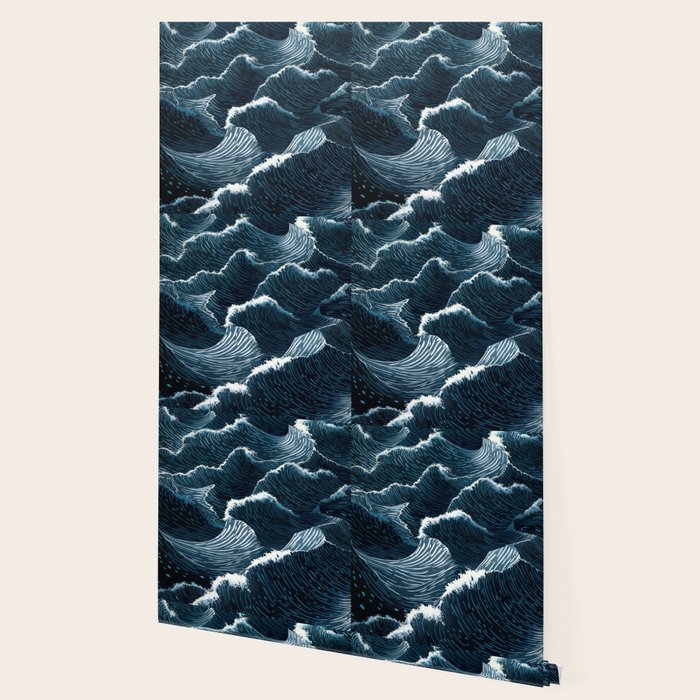 Japandi Wall Art Wabi Sabi Print Mid century Modern Navy Blue Art Minimalist Japanese Art Ocean art  Wallpaper Gallery Image 2