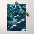 Japandi Wall Art Wabi Sabi Print Mid century Modern Navy Blue Art Minimalist Japanese Art Ocean art  Wrapping Paper Gallery Image 1