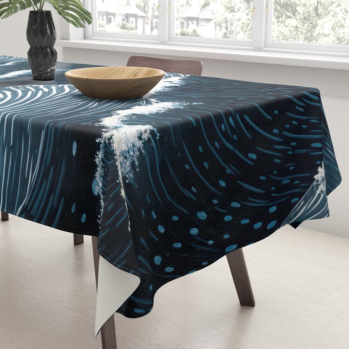 Japandi Wall Art Wabi Sabi Print Mid century Modern Navy Blue Art Minimalist Japanese Art Ocean art  Tablecloth Gallery Image 3