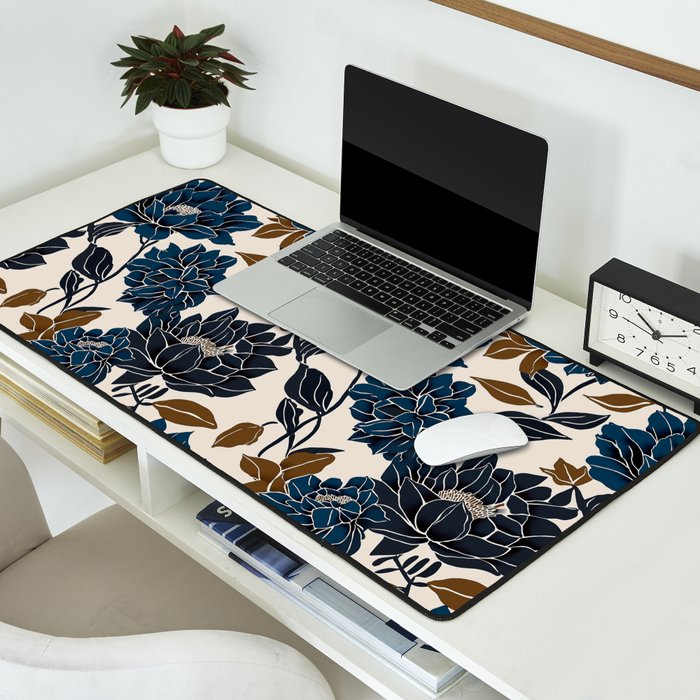 Modern Navy Floral Elegance Desk Mat Gallery Image 2