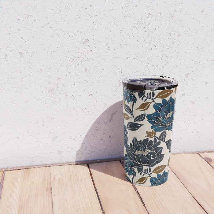 Modern Navy Floral Elegance Travel Mug Gallery Image 4