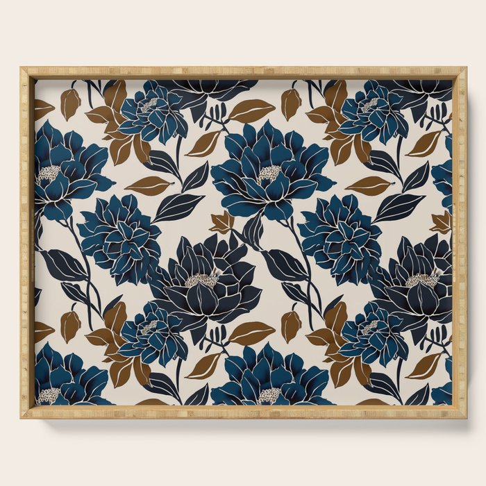 Modern Navy Floral Elegance Serving Tray Gallery Image 1