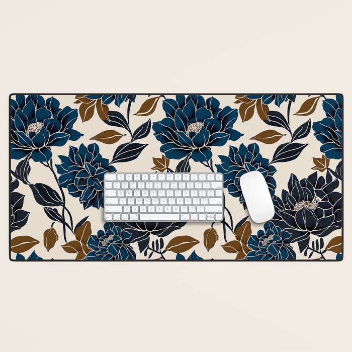 Modern Navy Floral Elegance Desk Mat Gallery Image 1