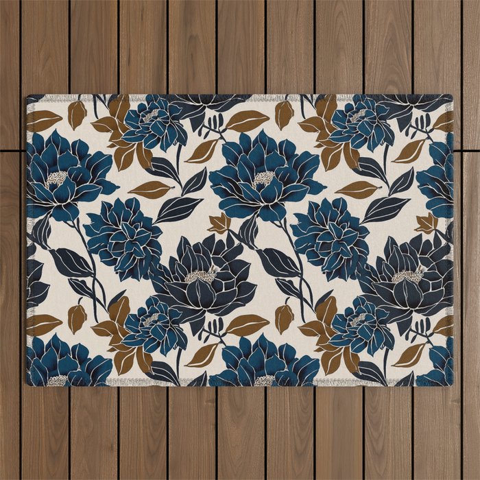 Modern Navy Floral Elegance Outdoor Rug Gallery Image 1