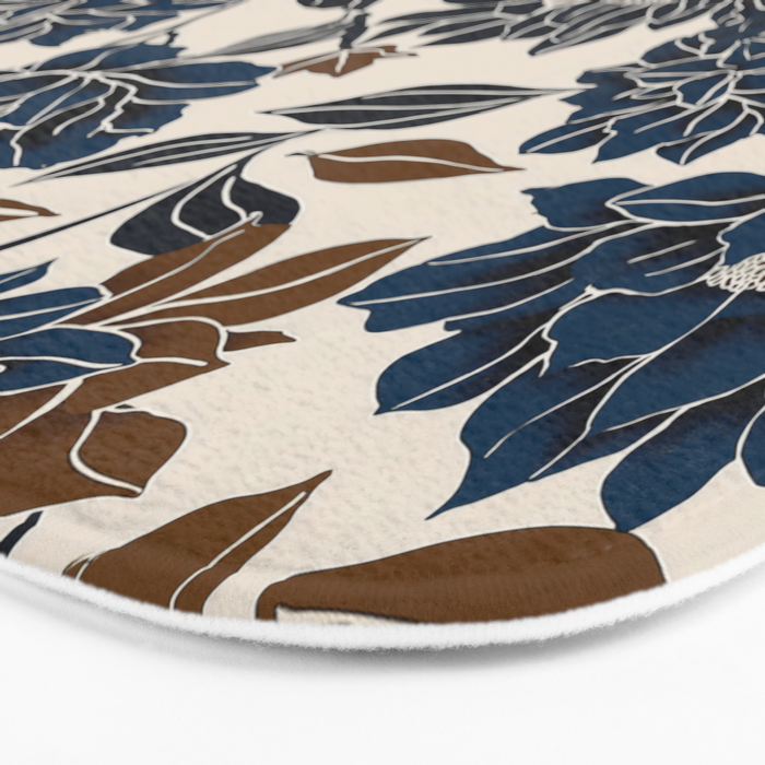 Modern Navy Floral Elegance Bath Mat Gallery Image 3
