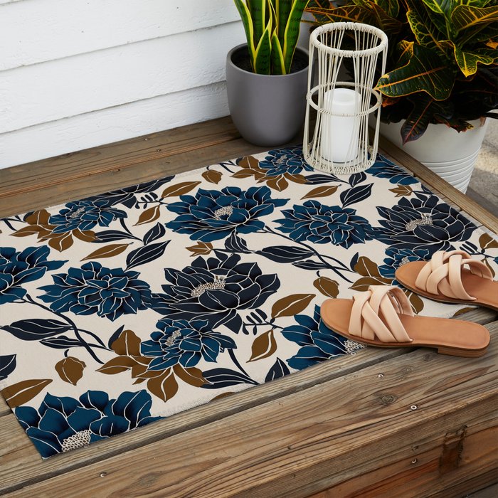 Modern Navy Floral Elegance Outdoor Rug Gallery Image 2