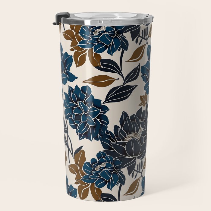 Modern Navy Floral Elegance Travel Mug Gallery Image 3