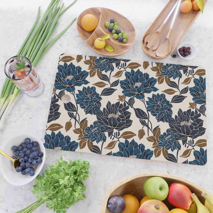 Modern Navy Floral Elegance Cutting Board Gallery Image 2