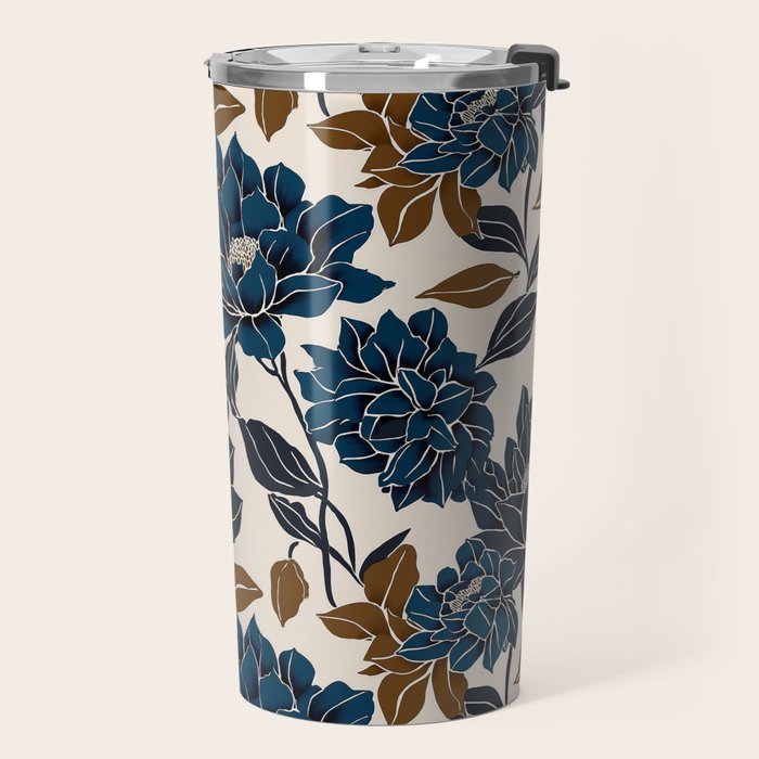Modern Navy Floral Elegance Travel Mug Gallery Image 2