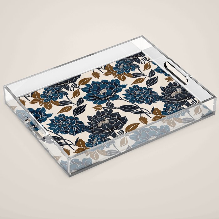 Modern Navy Floral Elegance Acrylic Tray Gallery Image 1