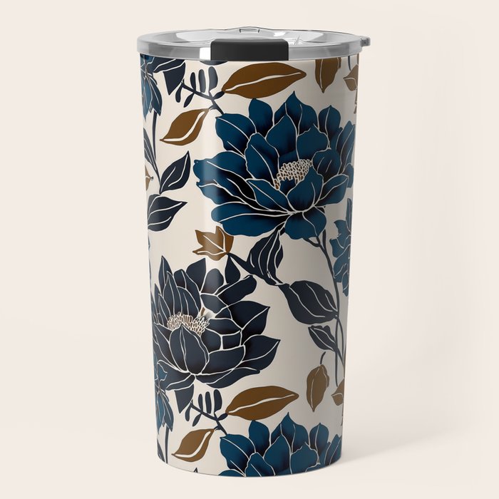 Modern Navy Floral Elegance Travel Mug Gallery Image 1